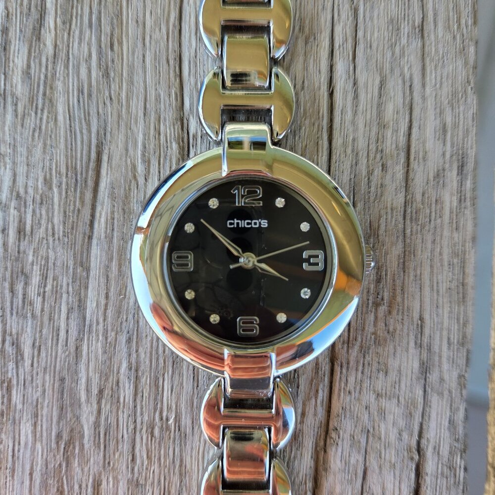 NEW Chico's Classic Silvertone Ladies Watch w/Rhinestones
